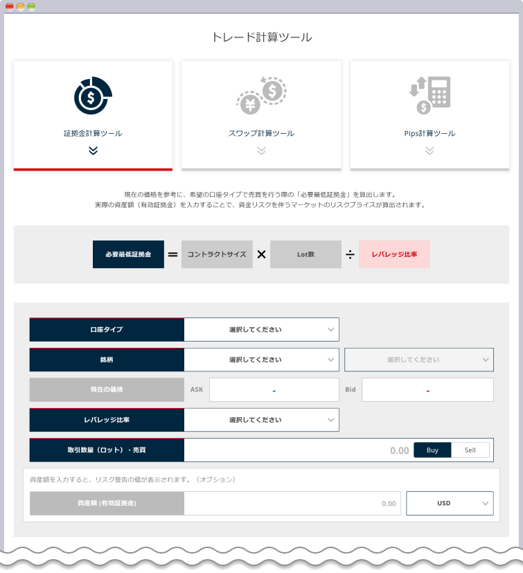 FXONのトレード計算ツール