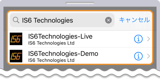 アプリ版MT4の証券会社選択画面でIS6FXの検索してタップする