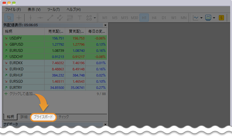 プライスボードをクリックする